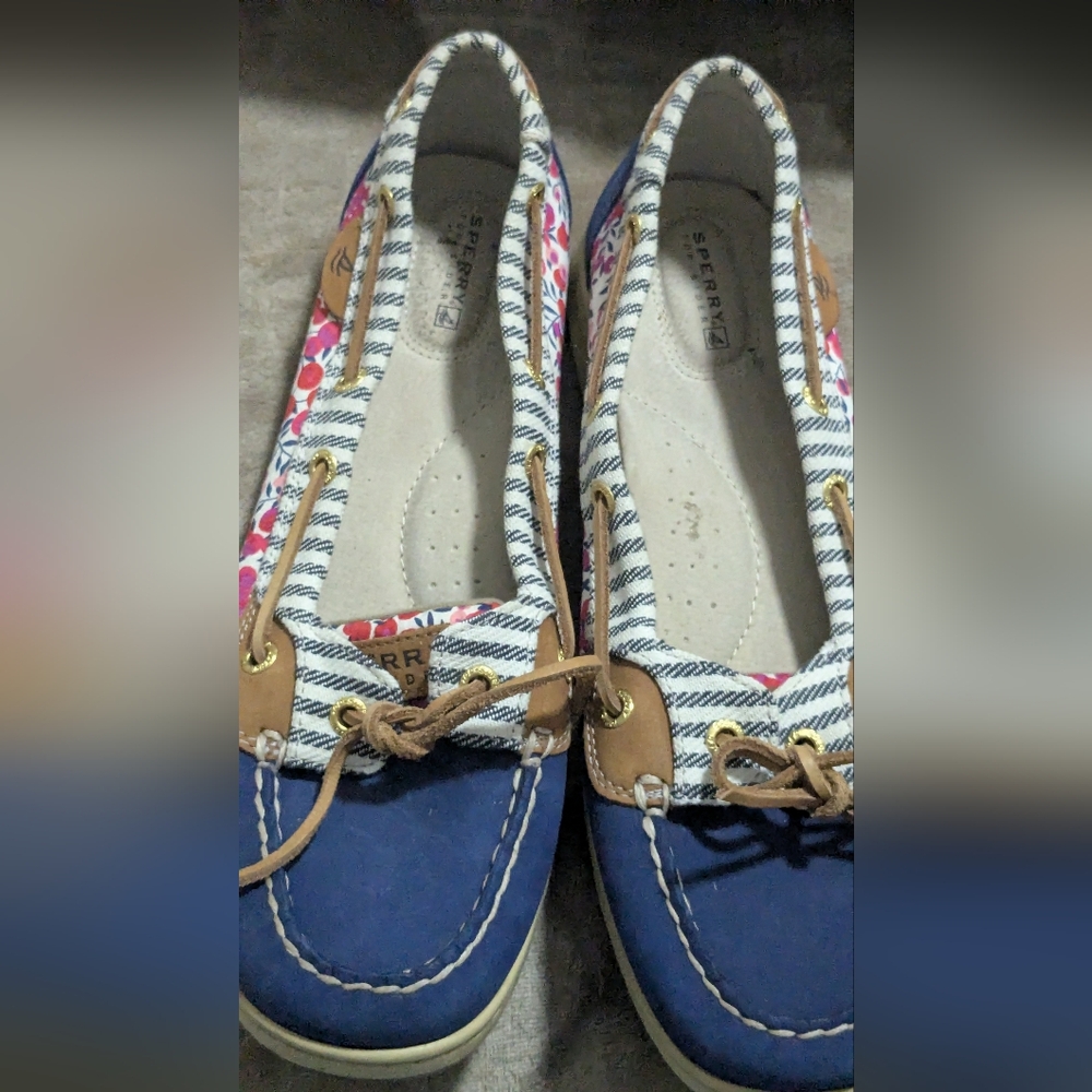Sperry Navy Blue Floral & Striped Women's Boat Shoes - Picture 7 of 13